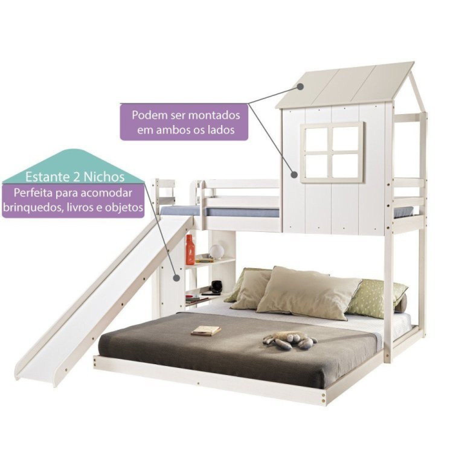Beliche Queen Montessoriano Cabana Family com Escorregador e Estante Casatema - 5