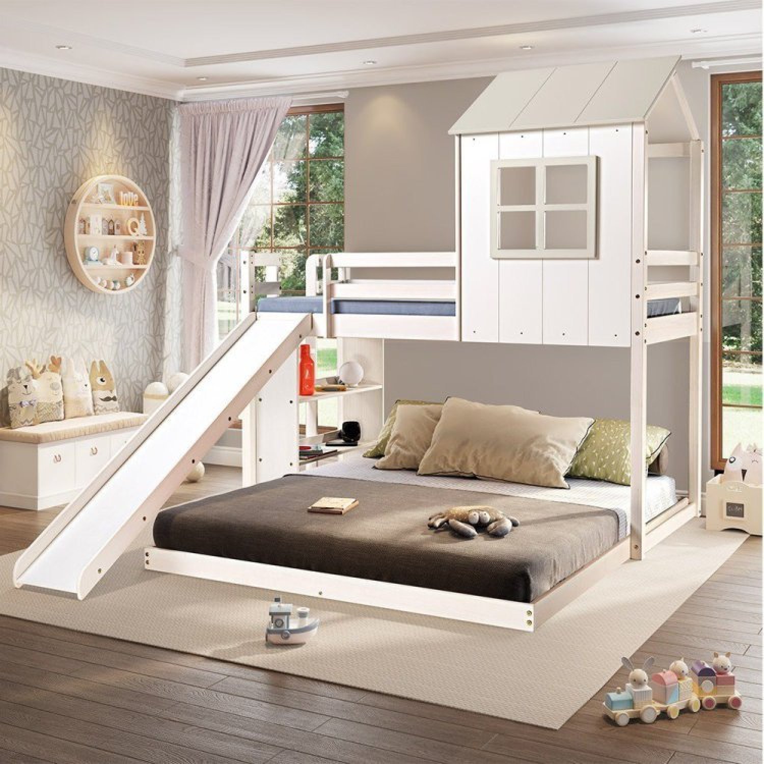 Beliche Queen Montessoriano Cabana Family com Escorregador e Estante Casatema - 1
