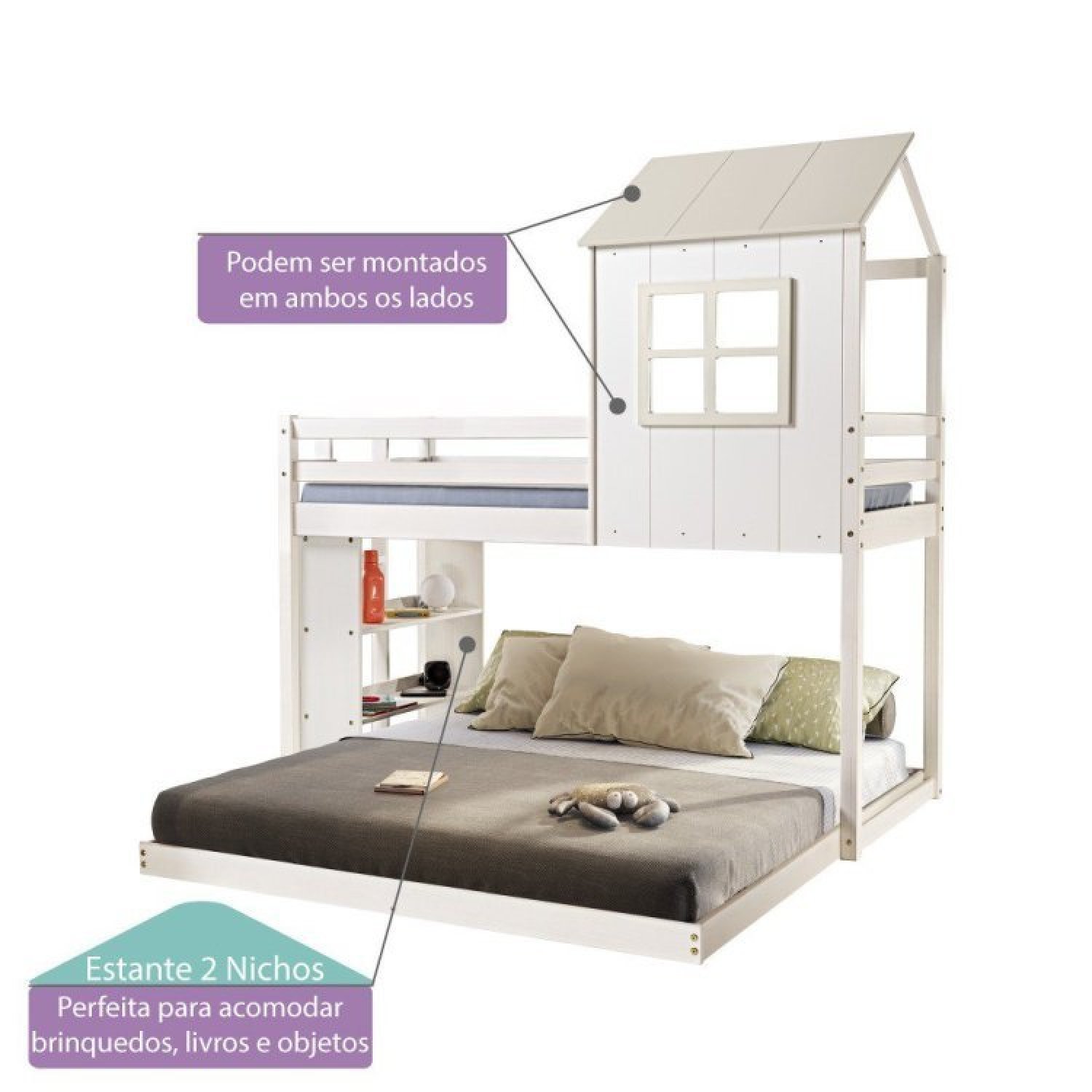 Beliche Solteiro Queen Montessoriano Cabana Family com Escorregador e Estante Casatema - 5