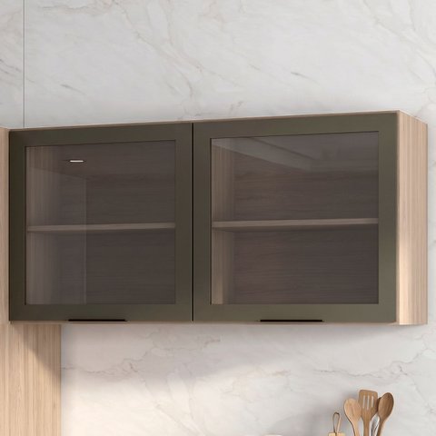 Armário Aéreo 120cm 2 Portas de Vidro Grace Carvalho Oak Z44 - Mpozenato