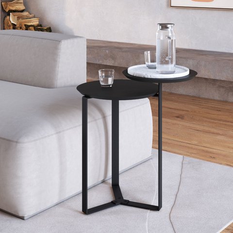 Mesa de Centro Orgânica Dois Tampos Chanfrada 44cm Pé Metal Móvel na Caixa
