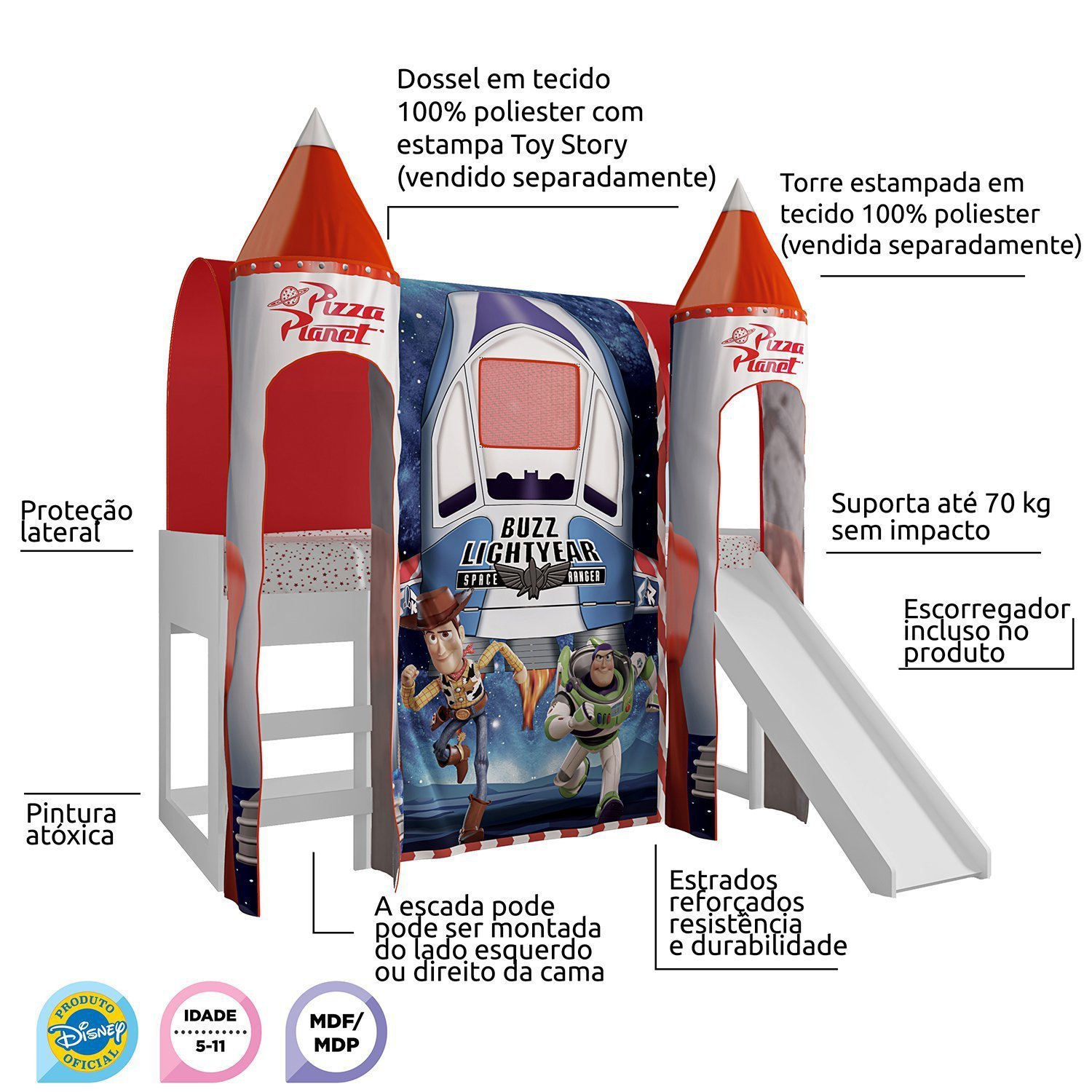 Cama com Escorregador Joy e Dossel Barraca Toy Story Disney com 2 Torres Pura Magia - 5