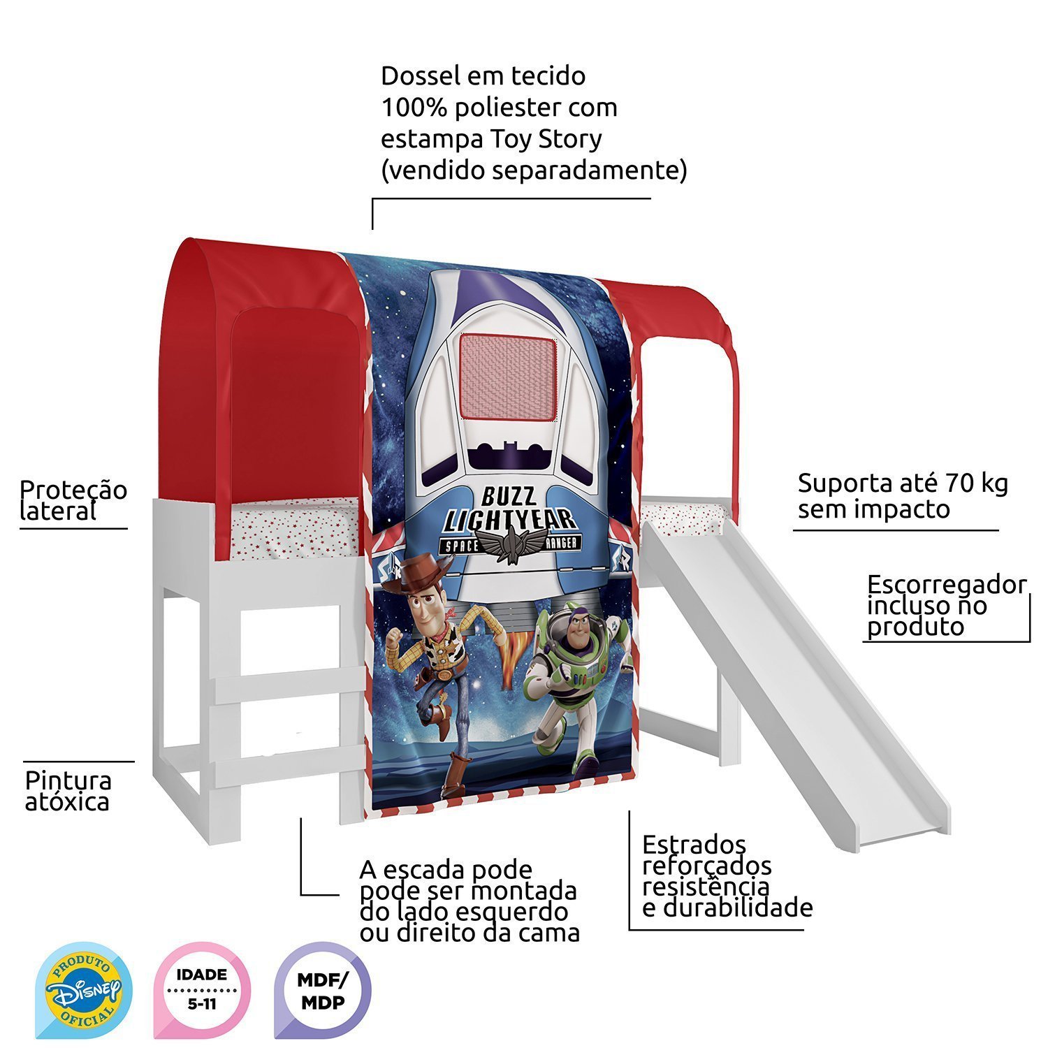 Cama com Escorregador Joy e Dossel com LED Toy Story Disney Pura Magia - 5