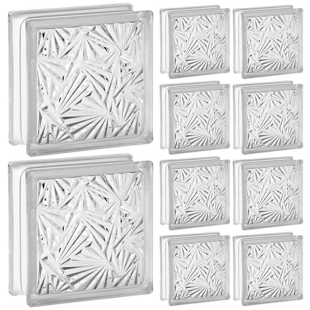 Kit 10 Tijolos Bloco de Vidro Transparente 19x19x8 Folhas - 1