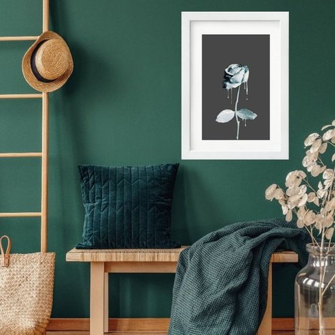 Quadro Rosa de Tinta Azul - 60x48cm:madeira Preta