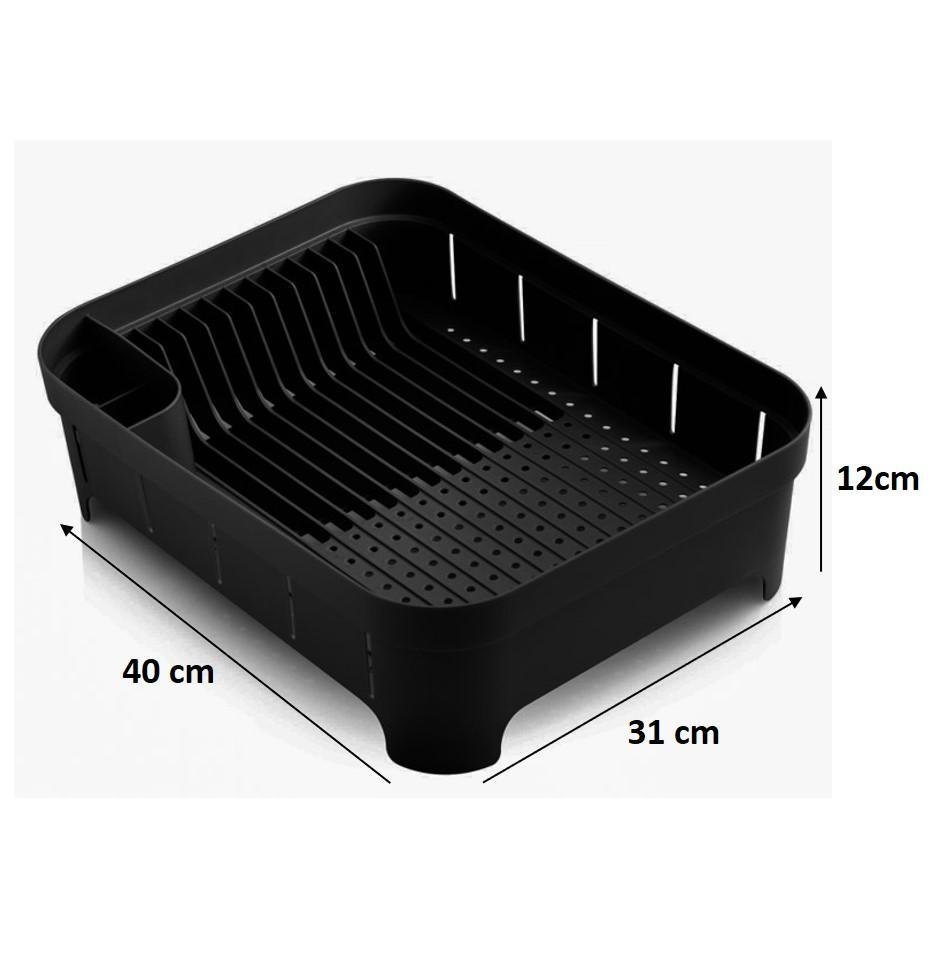Kit Escorredor Louça Dispenser Lixeira Tapete - Preto - 2
