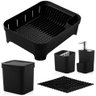 Kit Escorredor Louça Dispenser Lixeira Tapete - Preto - 1