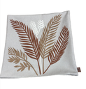 Ver imagem 2 de Capa de Almofada Decorativa Folhas de Samanbaia - Tecido Linho com Detalhe em Booclê Terra-cota