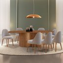 Ver imagem 1 de Sala de Jantar Mesa 220cm Tampo Laminado Orgânico 8 Cadeiras Ester Madeira Maciça Marrom/Brisa/Imbui