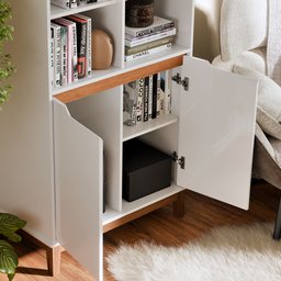 Estante para Livros Livreiro com 2 Portas e Nichos Prateleiras Branco / Freijó - 5