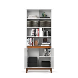 Estante para Livros Livreiro com 2 Portas e Nichos Prateleiras Branco / Freijó - 3