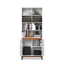 Ver imagem 3 de Estante para Livros Livreiro com 2 Portas e Nichos Prateleiras Branco / Freijó