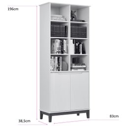 Estante para Livros Livreiro com 2 Portas e Nichos Prateleiras Branco / Freijó - 4