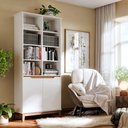 Ver imagem 2 de Estante para Livros Livreiro com 2 Portas e Nichos Prateleiras Branco / Freijó