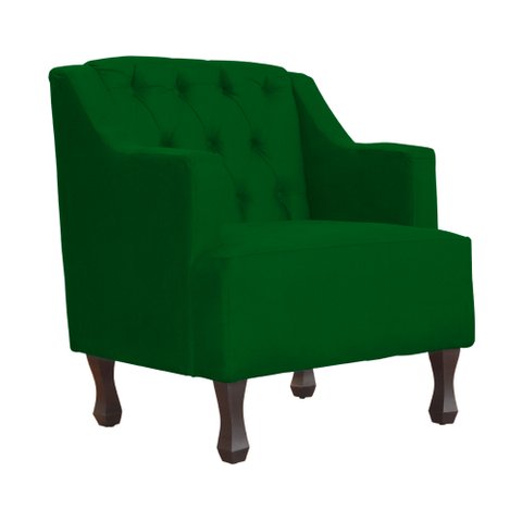 Poltrona Decorativa Pés Luis XV Gênises Encosto Capitonê Suede Verde Carolina Moveis