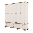 Ver imagem 2 de Guarda-Roupa 5 Portas 6 Gavetas com Tampo Bases e Pés de Madeira Maciça Joy Off White
