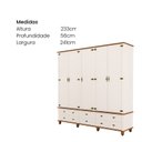 Ver imagem 3 de Guarda-Roupa 5 Portas 6 Gavetas com Tampo Bases e Pés de Madeira Maciça Joy Off White