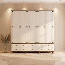 Ver imagem 1 de Guarda-Roupa 5 Portas 6 Gavetas com Tampo Bases e Pés de Madeira Maciça Joy Off White