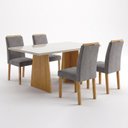 Ver imagem 2 de Conjunto de Mesa com 4 Cadeiras Lyra 120x80cm Vidro e MDF Cinamomo Off White e Cinza