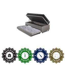 Bicama Box Baú Solteiro com Colchão Gransleep Ecoflex Molas Verticoil Courino Linho Cinza 88x188 - 6