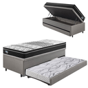 Ver imagem 1 de Bicama Box Baú Solteiro com Colchão Gransleep Ecoflex Molas Verticoil Courino Linho Cinza 88x188