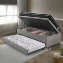 Ver imagem 3 de Bicama Box Baú Solteiro com Colchão Gransleep Ecoflex Molas Verticoil Courino Linho Cinza 88x188