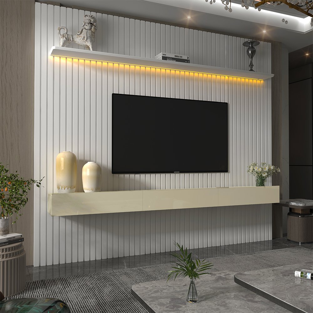 Estante Home Ripada para TV até 84 Polegadas com LED Nobre 230cm Gelius Móveis