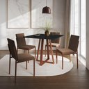Ver imagem 1 de Conjunto de Jantar Mesa 90cm Preta com 4 Cadeiras Estofadas Marrom Base Cobre - Preto