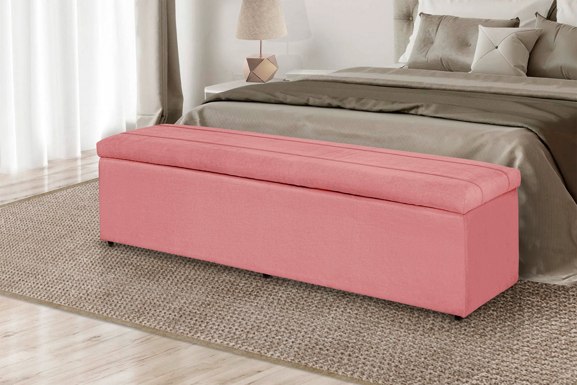 Baú Recamier Calçadeira Helena Para Quarto Cama Solteiro Suede Rosa Rosé 100cm - 2