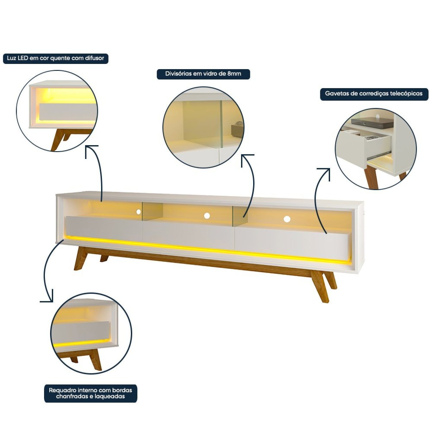 Rack Para TV até 75 Polegadas com LED com Pés Requinte 212cm  - 5