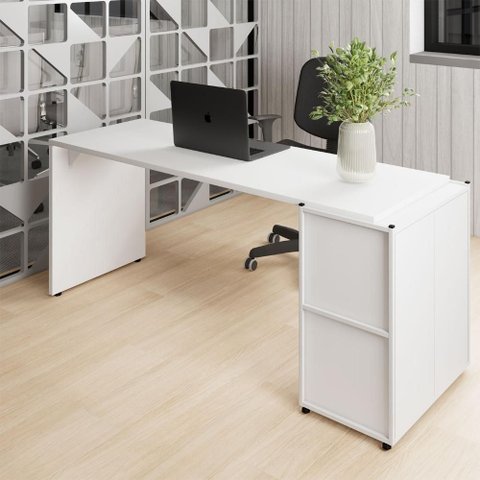 Mesa Escrivaninha 170cm X 60cm e Armário 2 Portas F5 Office Cor:branco