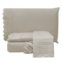 Ver imagem 1 de Jogo de Cama Lençol Realce King 4 Peças Percal 300 Fios Bordado Inglês Macio Fendi 100% Polié