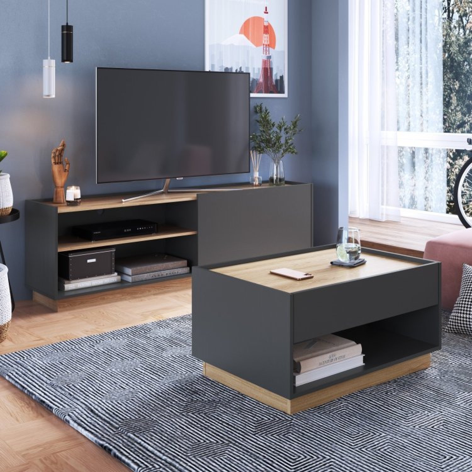 Sala de Estar Completa Rack Asti para TV até 60 Polegadas com Mesa de Centro Bari Completa Móveis - 1