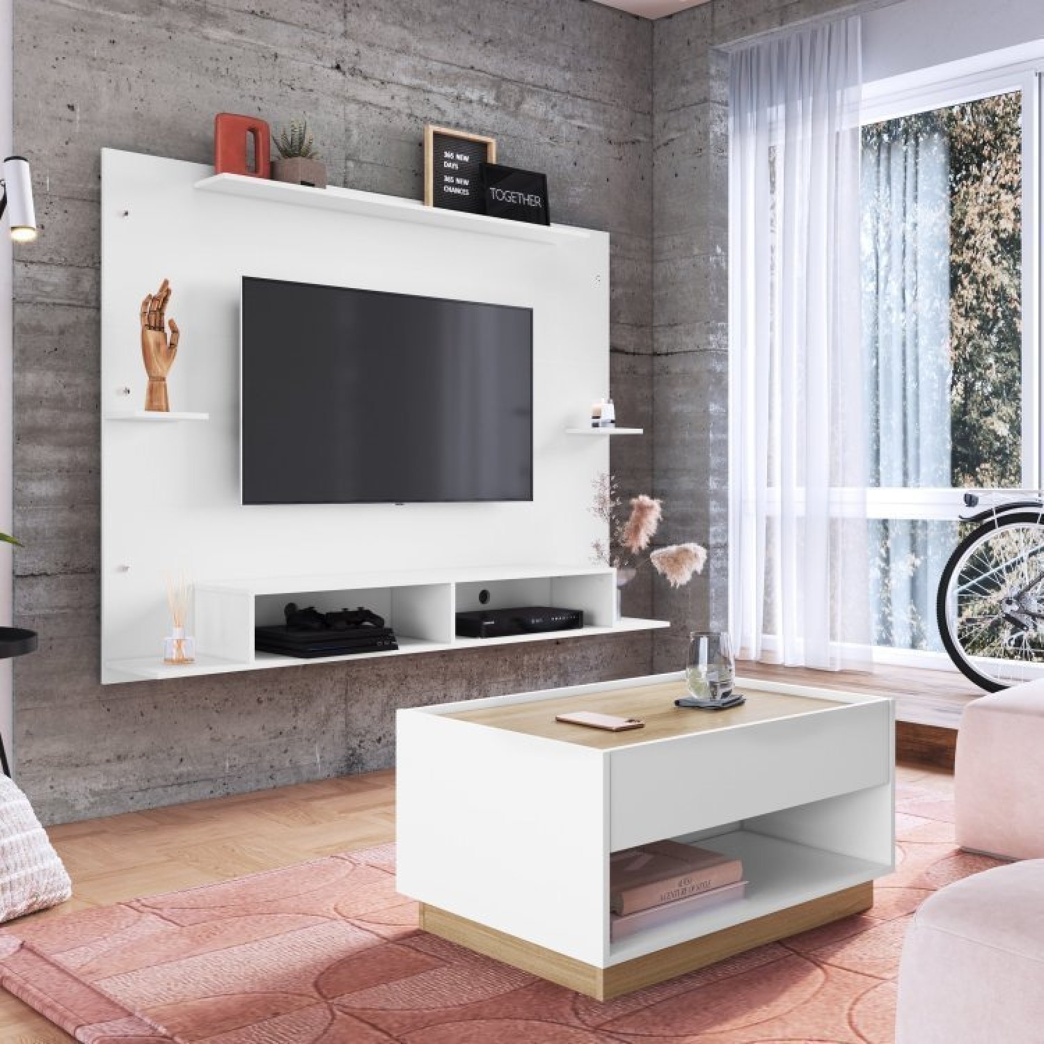 Conjunto Painel para TV até 55 Polegadas com Mesa de Centro Cremona Completa Móveis - 1