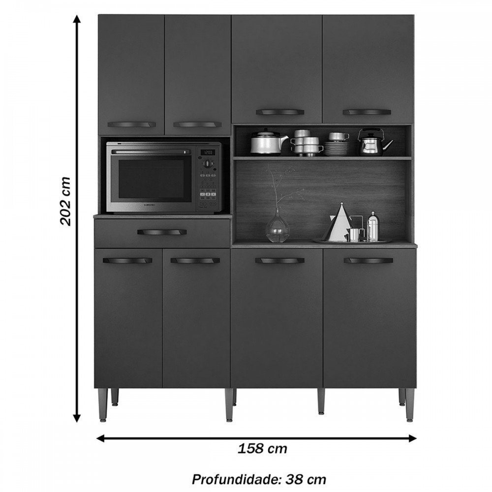 Cozinha Compacta Pratic 8 Portas 1 Gaveta Cinamomo/Off White - Chf Móveis - 4