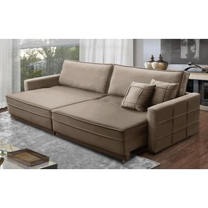 Sofá Cama Retrátil e Reclinável 2,10m com Molas Cancún Veludo Mirra Decor
