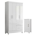 Ver imagem 1 de Guarda Roupa Solteiro Madri com Espelho e Armário Multiuso Lírio Branco Brilho – Moval