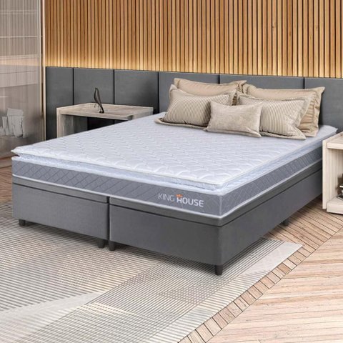 Conjunto Box Baú Cinza Durban Cinza Espuma D28 Queen 158x198x64 - King House