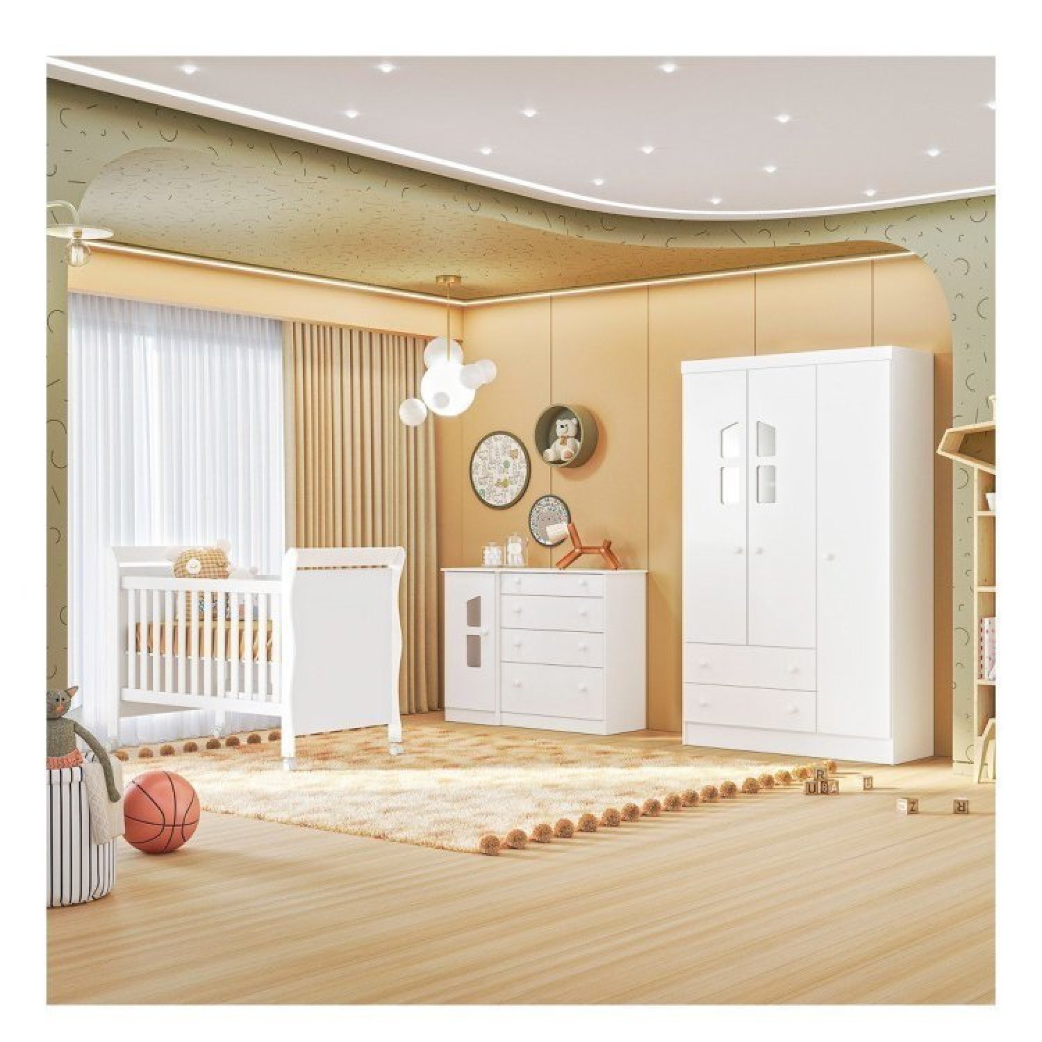 Quarto de Bebê com Berço Minicama 1 Guarda Roupa e Cômoda Sapateira Lisa Espresso Móveis - 1