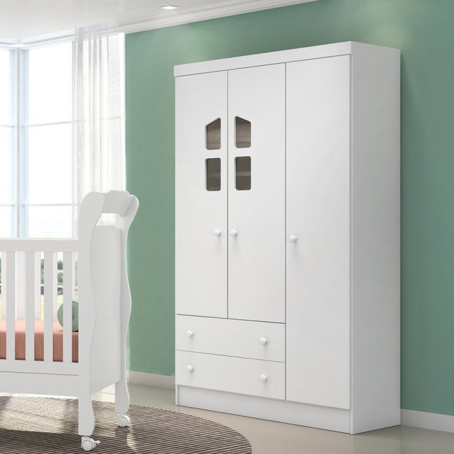 Quarto de Bebê com Berço Minicama 1 Guarda Roupa e Cômoda Sapateira Lisa Espresso Móveis - 7