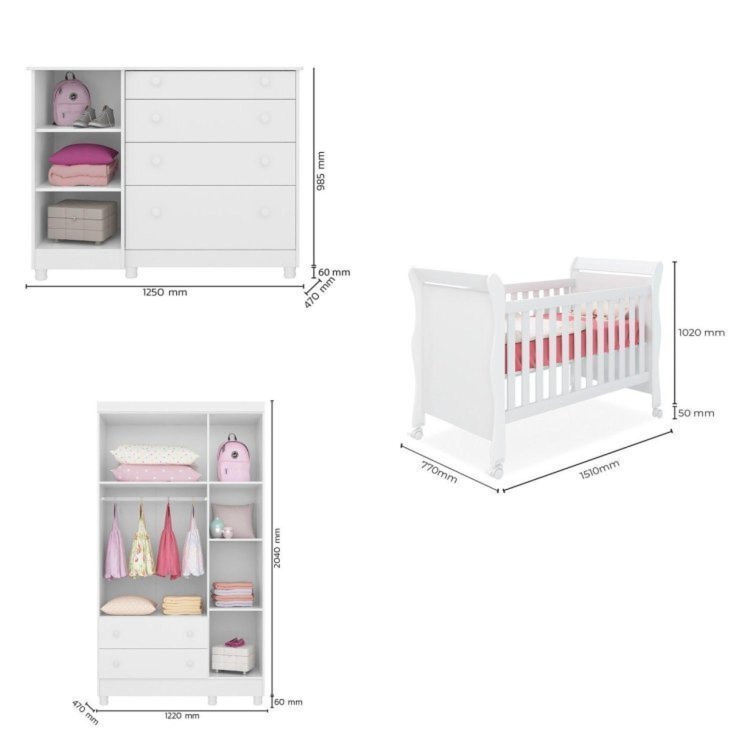 Quarto de Bebê com Berço Minicama 1 Guarda Roupa e Cômoda Sapateira Lisa Espresso Móveis - 2