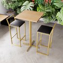 Ver imagem 1 de Jogo Mesa Alta Bistrô Quadrada Pinus 2 Banquetas Estofado Preto Confort Ind Dourado Don Castro