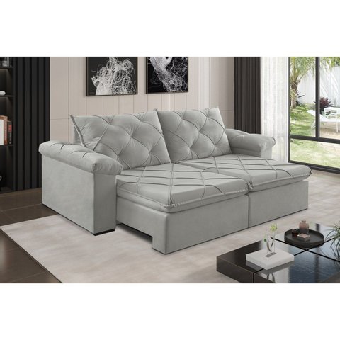 Sofá Retrátil 4 Lugares 302cm Astor 2107 Cinza Prateado