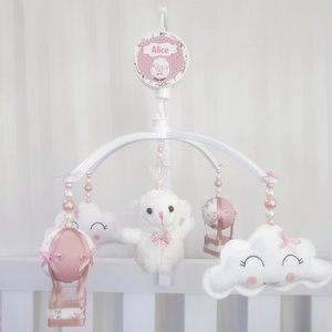 MOBILE PARA BERÇO MUSICAL GIRATÓRIO OVELHA BALÃO ROSÉ