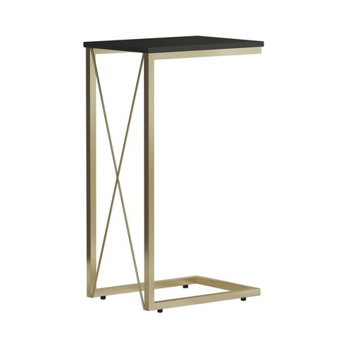 Mesa Cabeceira Xis Aço Carbono Base Dourado Light Tampo Preto
