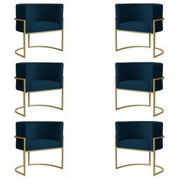 Kit 6 Poltronas Decorativa Sala de Estar Luana Base Gold Suede Azul Marinho - Montanaris Decor Md Mo - 1