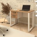 Ver imagem 1 de Escrivaninha Industrial com 2 Gavetas e Pés em Metal 90cm Cor:macadâmia com Branco