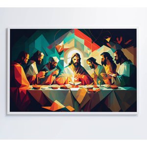 Quadro Jesus Cristo e a Última Ceia Decor&quadros Div017 90x60 Cm Tecido Canvas
