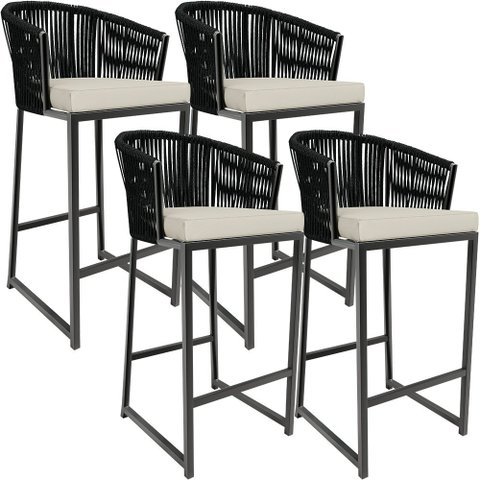 Kit 04 Banqueta Para Área Gourmet Cozinha Varanda Corda Náutica Sunset D04 Preto - Lyam Decor
