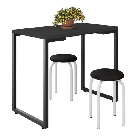 Mesa de Cozinha Bistrô Porto Preto 90cm com 2 Banquetas Industriais Maviê Preto/Branco - Mpozenato